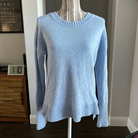Jcrew sweater small blue long sleeve wool blend preppy ribbed wrist & collar - Picture 6 of 12